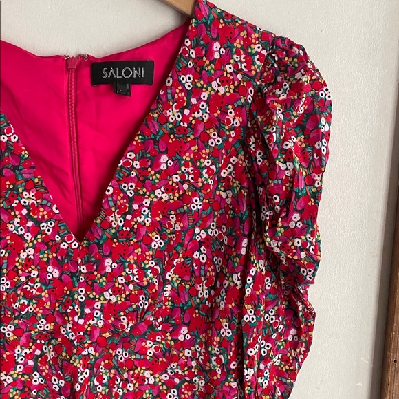 SALONI Collette Silk Floral Mini Puff Sleeve Dress - Picture 4 of 14